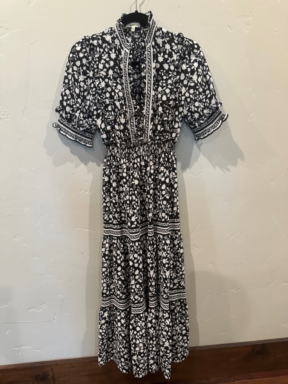 Max Studio Black and White Floral Tiered Maxi Dress